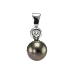 Pendentif Or Blanc Perle de Tahiti 8mm et Diamant