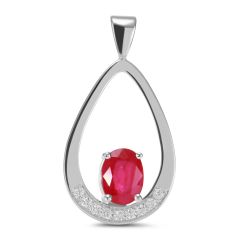 Pendentif Or blanc Rubis ovale de 8x6mm diamant