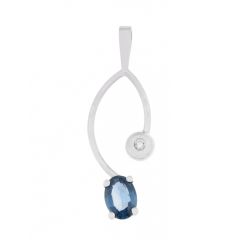 Pendentif Or Blanc Saphir Ovale 7x5mm et Diamant