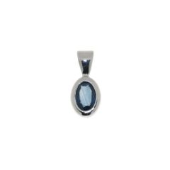 Pendentif Or Blanc Saphir Ovale 7x5mm Serti Clos