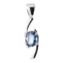 Pendentif Or Blanc Saphir Ovale 7x5mm