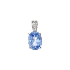 Pendentif Or Blanc Saphir Ovale 8x6mm et Diamant