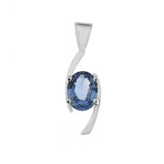 Pendentif Or Blanc Saphir Ovale 8x6mm