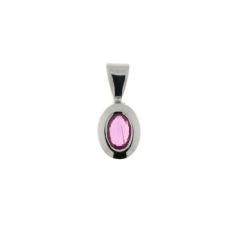 Pendentif Or Blanc Saphir Rose Ovale 6x4mm