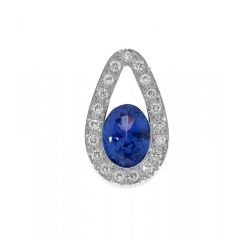 Pendentif Or Blanc Tanzanite Ovale 8x6mm et Diamant