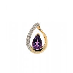 Pendentif Or Jaune 375 Améthyste Poire 6x4mm et Diamant