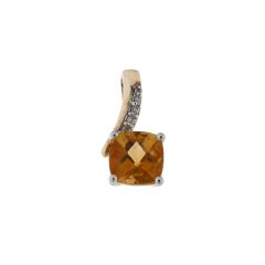 Pendentif Or Jaune 375 Citrine Coussin 6x6mm et Diamant