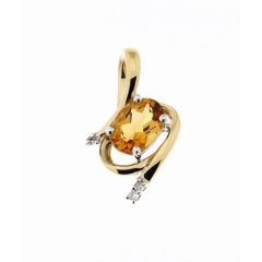 Pendentif Or Jaune 375 Citrine Ovale 7x5mm et Diamant