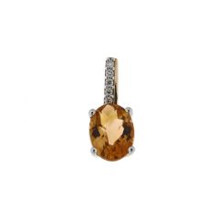 Pendentif Or Jaune 375 Citrine Ovale 8x6mm et Diamant