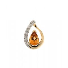 Pendentif Or Jaune 375 Citrine Poire 6x4mm et Diamant