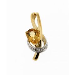 Pendentif Or Jaune 375 Citrine Poire 7x5mm et Diamant