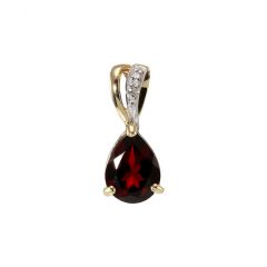 Pendentif Or Jaune 375 Grenat poire 8x6mm et diamant