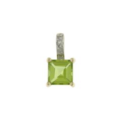 Pendentif Or Jaune 375 Péridot Carré 6x6mm et Diamant