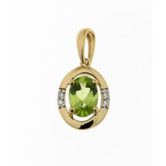 Pendentif Or Jaune 375 Péridot Ovale 7x5mm et Diamant