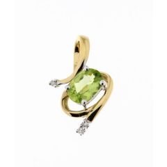 Pendentif Or Jaune 375 Péridot Ovale 7x5mm et Diamant