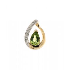 Pendentif Or Jaune 375 Péridot Poire 6x4mm et Diamant