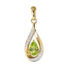 Pendentif Or Jaune 375 Péridot poire de 6x4mm et Diamants