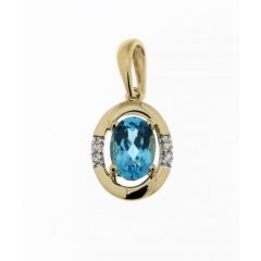 Pendentif Or Jaune 375 Topaze Bleue Ovale 7x5mm et Diamant