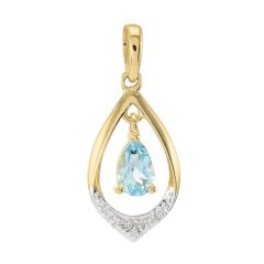 Pendentif or jaune 375 Topaze Bleue poire 6x4 et diamant