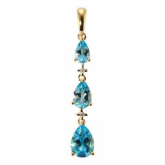 Pendentif Or Jaune 375  Topaze Bleue Poire et Diamant