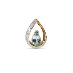 Pendentif Or Jaune 375 Topaze bleue traitée Poire 6x4mm et Diamant