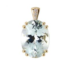 Pendentif Or Jaune 750 Aigue Marine Ovale 16x12mm et Diamant