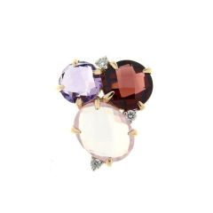 Pendentif Or Jaune 750 Améthyste Grenat et Quartz Rose