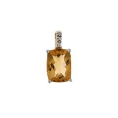 Pendentif Or Jaune 750 Citrine Coussin 8x6mm et Diamant