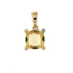 Pendentif Or Jaune 750 Citrine Coussin et Diamant