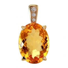 Pendentif Or Jaune 750 Citrine Ovale 20x15mm et Diamants