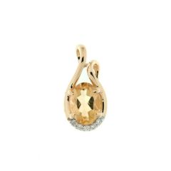 Pendentif Or Jaune 750 Citrine Ovale 7x5mm et Diamant