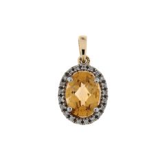 Pendentif Or Jaune 750 Citrine Ovale 8x6mm et Diamant
