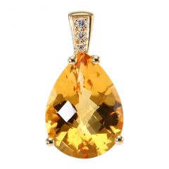 Pendentif Or Jaune 750  Citrine poire 16x12mm et diamants