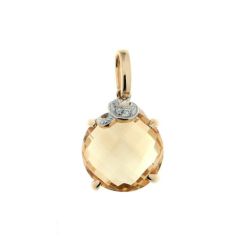 Pendentif Or Jaune 750 Citrine Ronde 10mm et Diamant