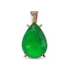 Pendentif Or Jaune 750 Emeraude Cabochon Poire et Diamants