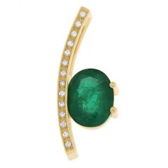 Pendentif Or Jaune 750 Emeraude Ovale 12x10mm et Diamant