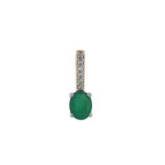 Pendentif Or Jaune 750 Emeraude Ovale 5x4mm et Diamant