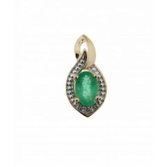Pendentif Or Jaune 750 Emeraude Ovale 6x4mm et Diamant