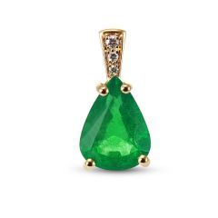 Pendentif Or Jaune 750 Emeraude poire 11x9mm AAA et diamants