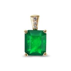 Pendentif Or Jaune 750 Emeraude Rectangulaire 10x8mm et diamants