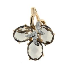 Pendentif Or Jaune 750 et 3 Quartz Fumés ovales