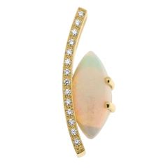 Pendentif Or Jaune 750 Opale Navette 22x10mm et Diamant
