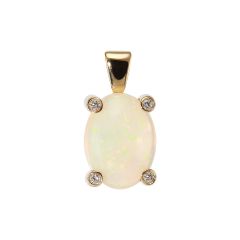 Pendentif Or Jaune 750 Opale Ovale 14x10mm et Diamant