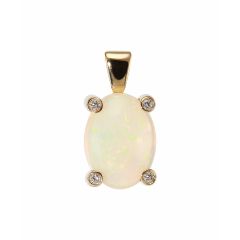Pendentif Or Jaune 750 Opale Ovale 14x10mm et Diamant