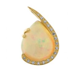 Pendentif Or Jaune 750 Opale Poire 16x13mm et Diamant