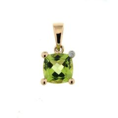 Pendentif Or Jaune 750 Péridot Coussin et Diamant