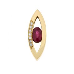 Pendentif Or Jaune 750 Rubis Ovale 6x4mm et Diamant