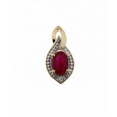 Pendentif Or Jaune 750 Rubis Ovale 6x4mm et Diamant