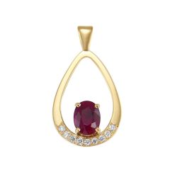 Pendentif Or Jaune 750 Rubis Ovale 8x6mm et Diamant
