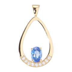 Pendentif Or Jaune 750 Saphir Ovale 7x5mm et Diamant
